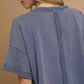 Umgee Mineral Wash Round Neck Top Blue - DAVERRI FASHIONS