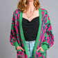 Umgee Full Size Animal Print Open Front Cardigan with Side Pockets GREEN MIX 1XL Cardigans