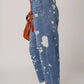 Distressed Splattering Paint Rope Waist Cropped Straight Jeans - DAVERRI FASHIONS
