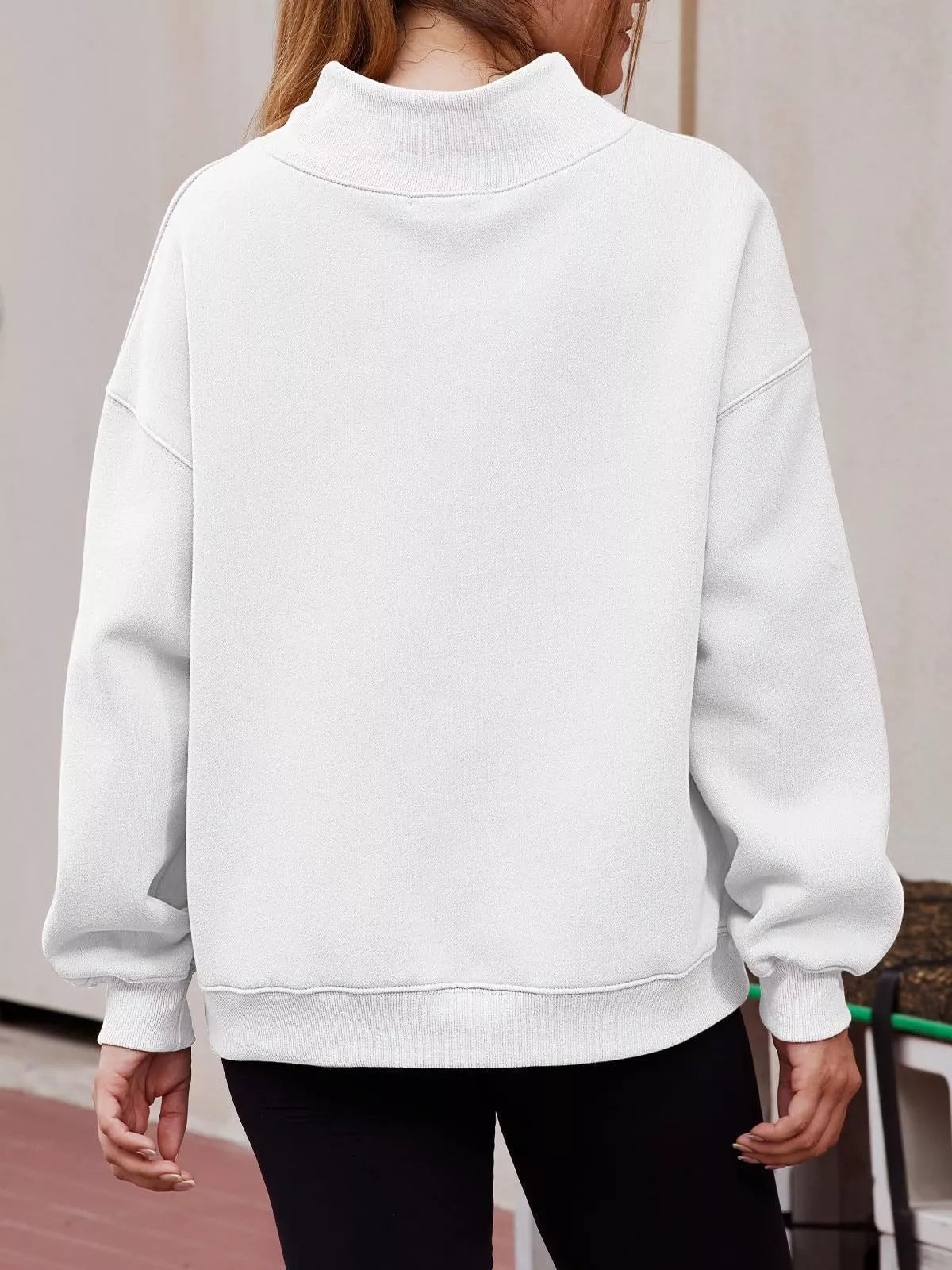 White oversized mock neck dropped shoulder sweatshirt
