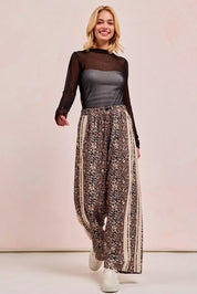 BiBi Leopard Printed Track Pants with Side Contrast Lace | Loungewear Bottoms Daverri Fashions