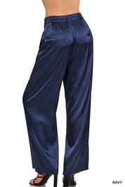 Zenana Wide-Leg Satin Pants Navy | Pants Daverri Fashions