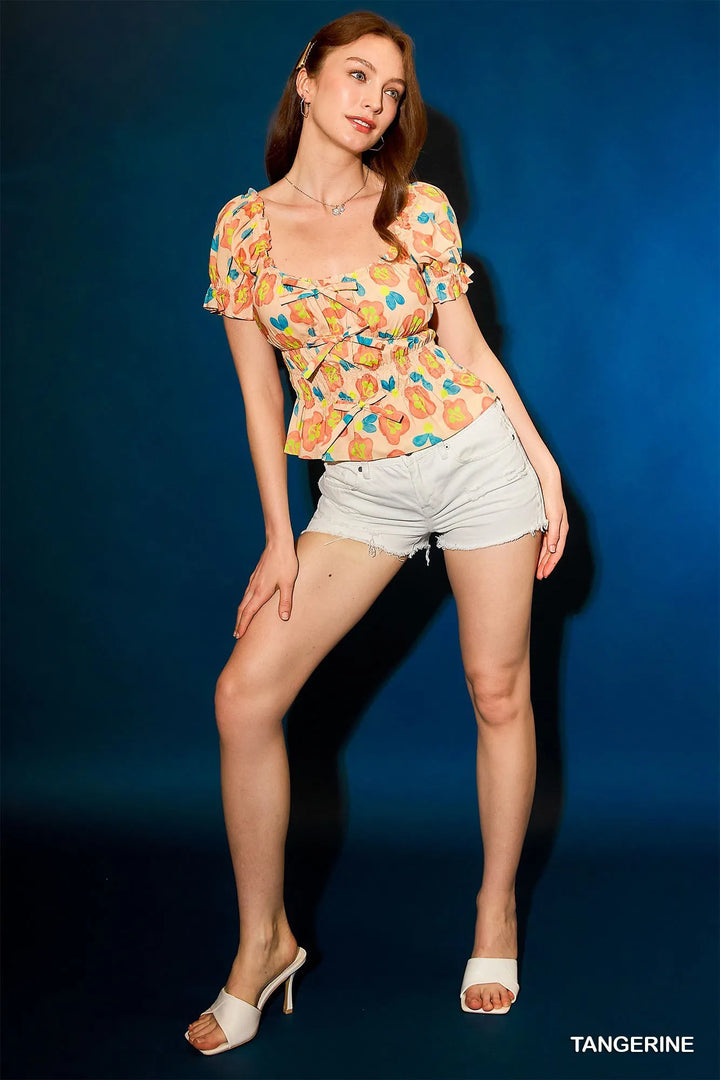 Umgee Floral Smocked Peplum Blouse