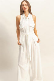 HYFVE Sleeveless Tie Waist Wide Leg Jumpsuit | Jumpsuits Daverri Fashions