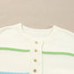 Contrast Striped Half Button Round Neck Loose Fit Sweater - DAVERRI FASHIONS