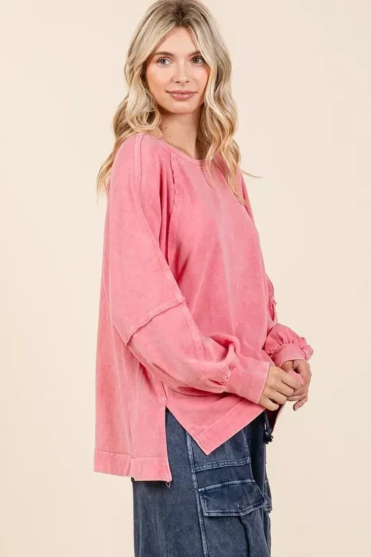 Mittoshop Mineral Wash Raglan Long Sleeve Oversized Top - DAVERRI FASHIONS