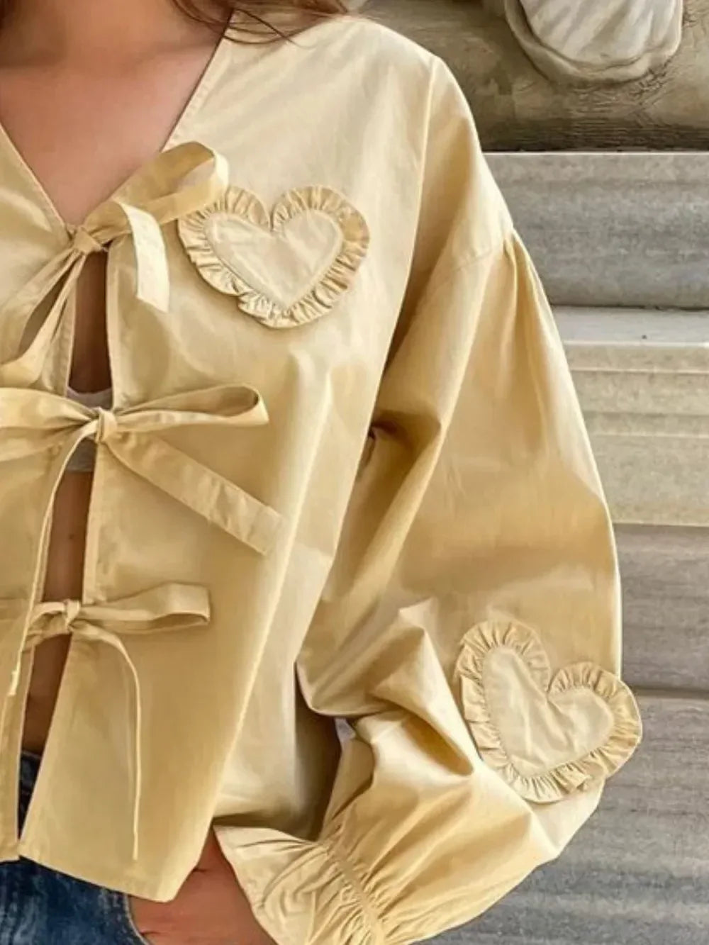 Tied Flounce Sleeve Blouse - DAVERRI FASHIONS