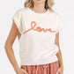Mittoshop Contrast Letter Round Neck Cap Sleeve Knit Top White Tops