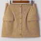 Corduroy Buttoned Front Mini Skirt - DAVERRI FASHIONS
