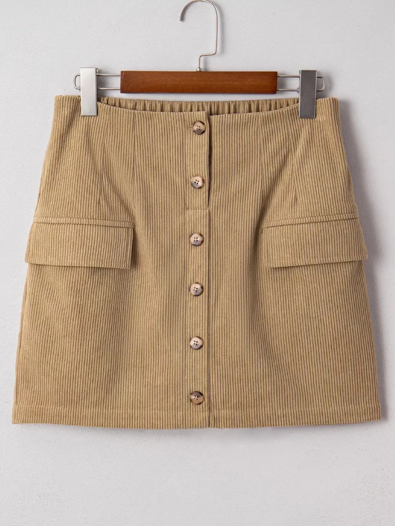 Corduroy Buttoned Front Mini Skirt - DAVERRI FASHIONS