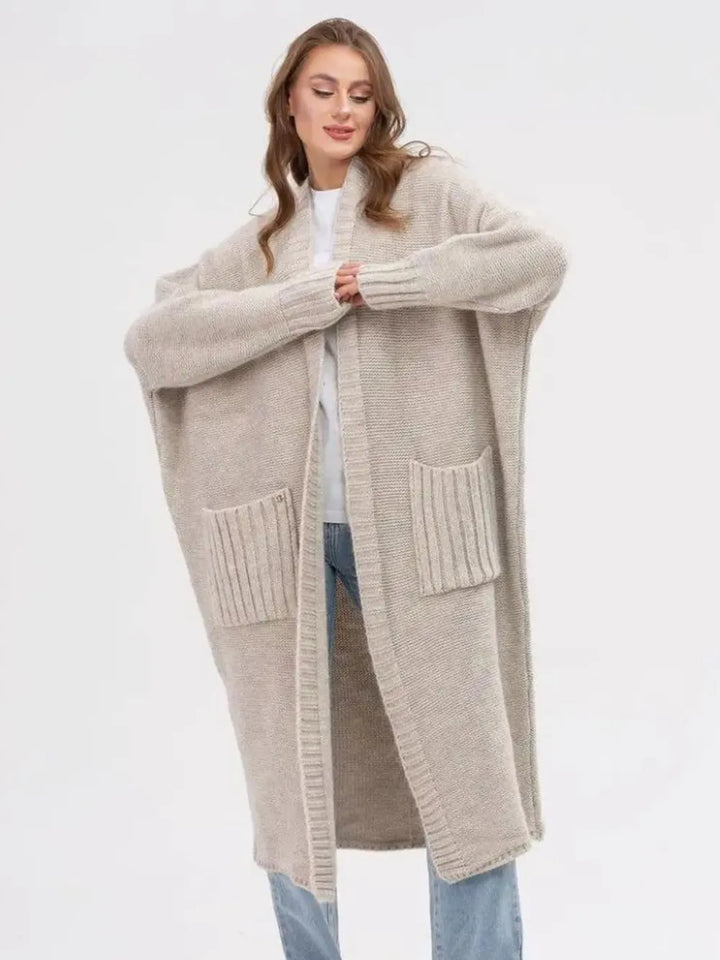 Pocketed Open Front Long Sleeve Longline Cardigan | Cardigans Daverri Fashions
