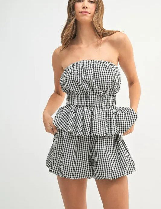 Black MABLE Gingham Tube Top and Shorts Set | Outfit Sets Daverri Fashions