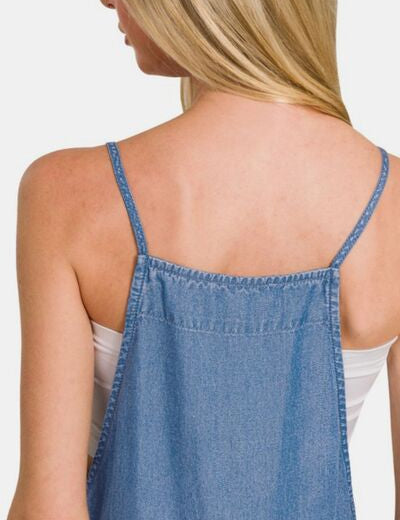 Zenana Washed Adjustable Strap Wide Leg Denim Overalls