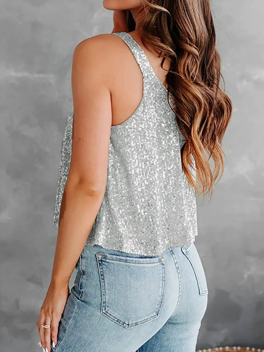 Sequin Scoop Neck Tank - DAVERRI FASHIONS