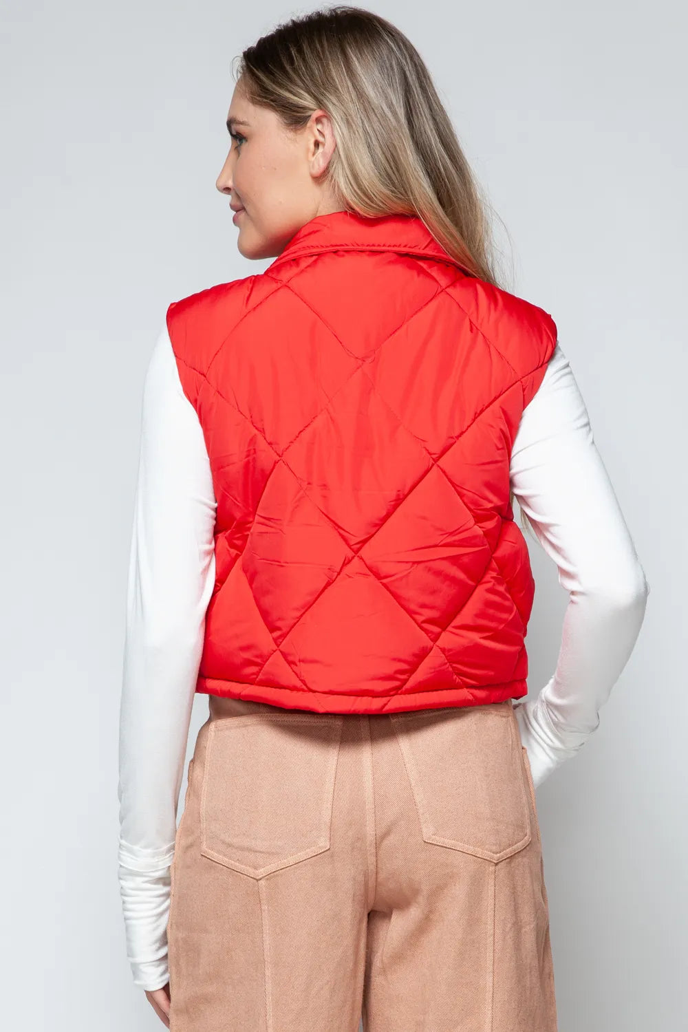 Snobbish Snap Down Quilted Crop Vest | Vest Jackets Daverri Fashions