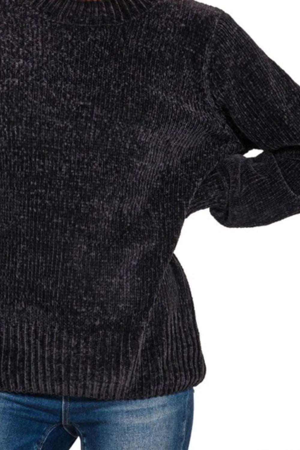 Zenana Round Neck Balloon Sleeve Chenille Sweater | Sweaters Daverri Fashions