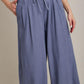 Umgee Full Size Linen Wide Fit Pants with Drawstring Plus Size Dusty Blue Pants