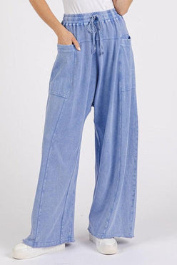 Mittoshop Mineral Wash Elastic Waist Baarrel Leg Baggy Pants - DAVERRI FASHIONS
