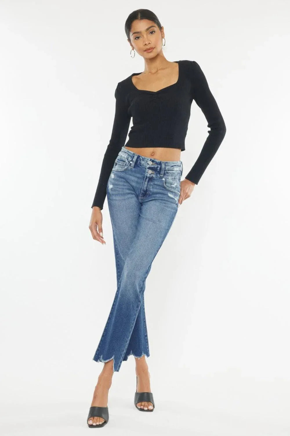 Kancan High Rise Wide Waistband Slim Straight Jeans - DAVERRI FASHIONS