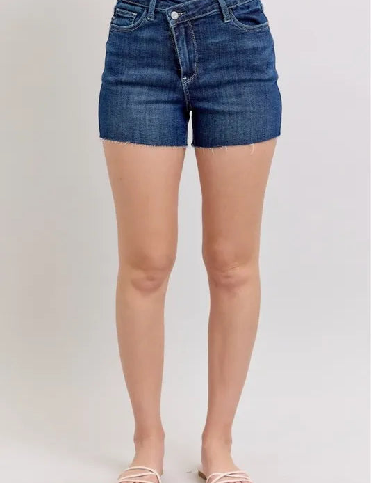 Judy Blue High Waist Criss-Cross Waistband Denim Shorts | Daverri Fashions