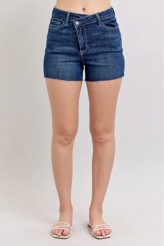 Judy Blue High Waist Criss-Cross Waistband Denim Shorts | Daverri Fashions