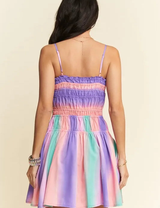 Davi & Dani Multi Color Ombre Printed Bodice Button Up Dress | Mini Dresses Daverri Fashions