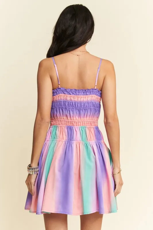 Davi & Dani Multi Color Ombre Printed Bodice Button Up Dress Mini Dresses