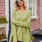 Slit V-Neck Dropped Shoulder Sweater - DAVERRI FASHIONS