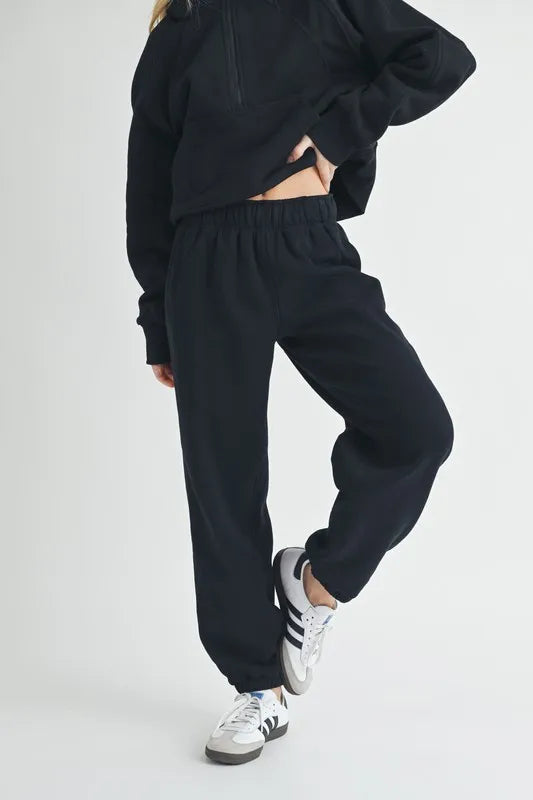 Aemi+Co Drawstring Elastic Waist Joggers BLACK