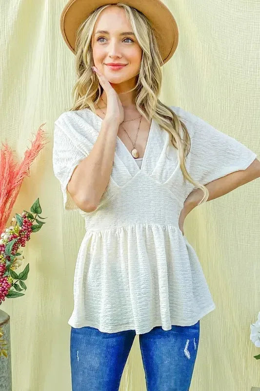 And The Why Textured and Soft V Neck Casual Top - DAVERRI FASHIONS