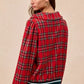 BiBi Christmas Plaid Collared Top with Ruffled Detail - DAVERRI FASHIONS