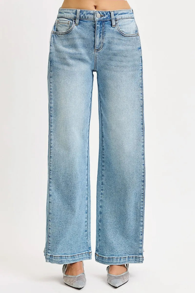 RISEN Mid Rise Wide Barrel Transferable Leg Snap Jeans | Jeans Daverri Fashions