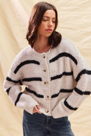 SO ME Stripe Soft Touch Button Cozy Sweater Cardigan | Cardigans Daverri Fashions