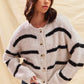 SO ME Stripe Soft Touch Button Cozy Sweater Cardigan - DAVERRI FASHIONS