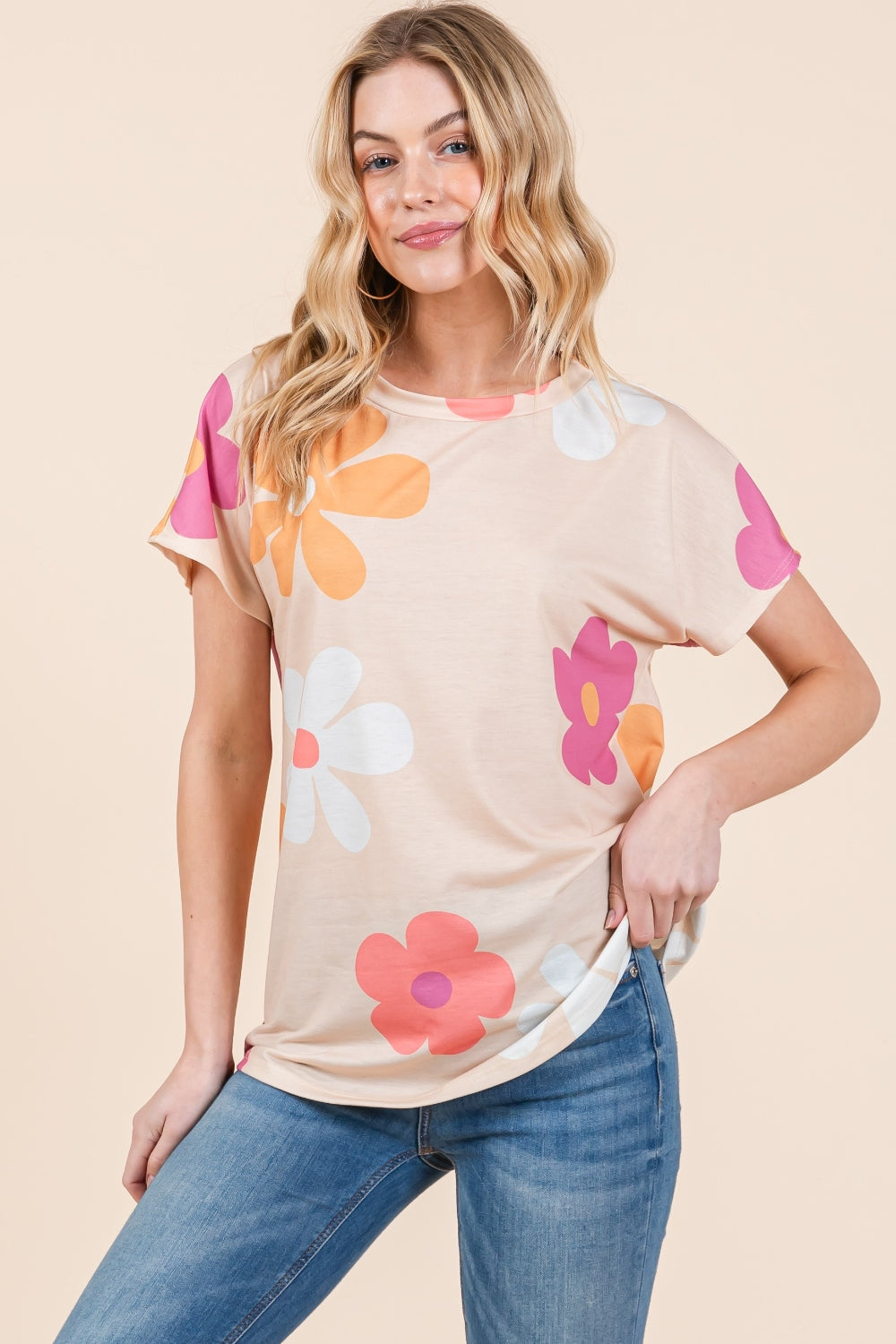BOMBOM Floral Short Sleeve T-Shirt | Daverri Fashions