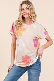 BOMBOM Floral Short Sleeve T-Shirt | Daverri Fashions