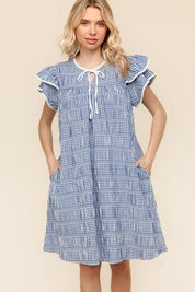 Haptics Double Ruffle Sleeve Dress with Side Pockets | Knee Length Dresses Daverri Fashions