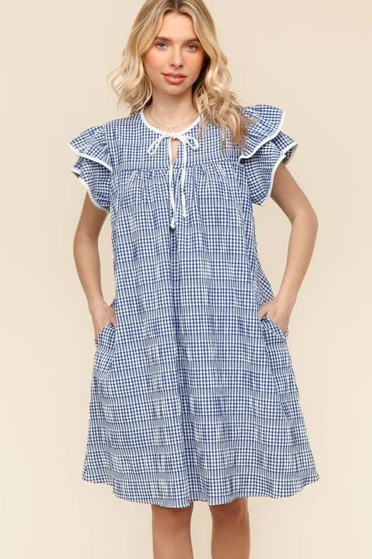 Haptics Double Ruffle Sleeve Dress with Side Pockets Knee Length Dresses