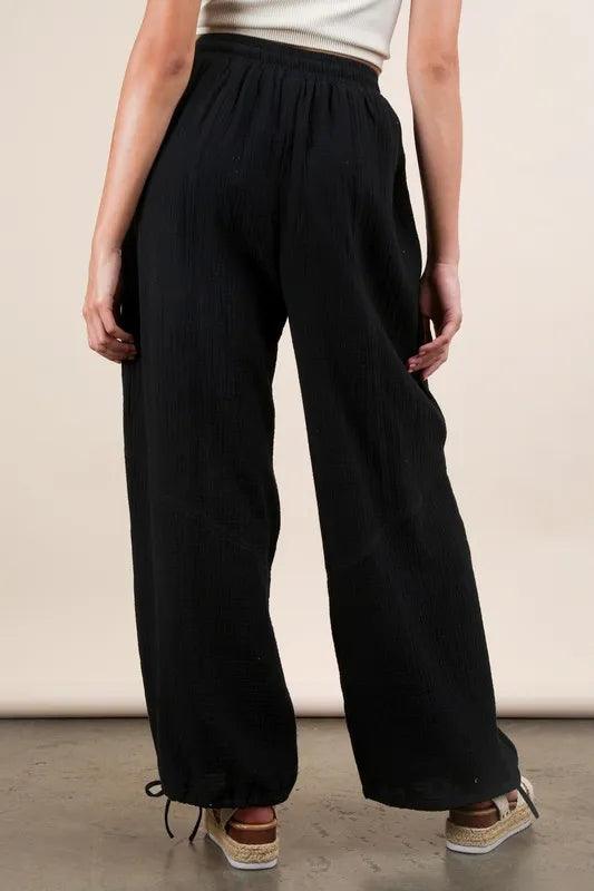 VERY J Wide Leg Gauze Solid Pants Pants