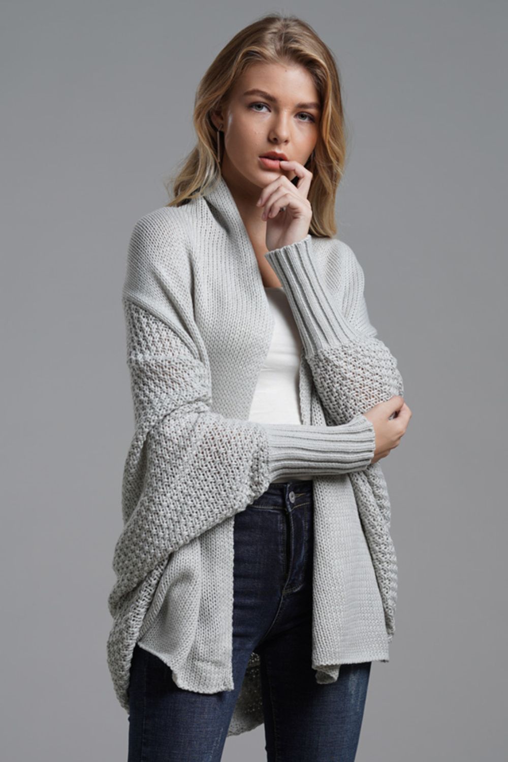 Dolman Sleeve Open Front Ribbed Trim Longline Cardigan | Cardigans Daverri Fashions