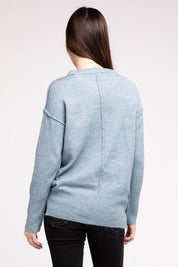 Zenana Hi-Low Hem Round Neck Sweater Sweaters