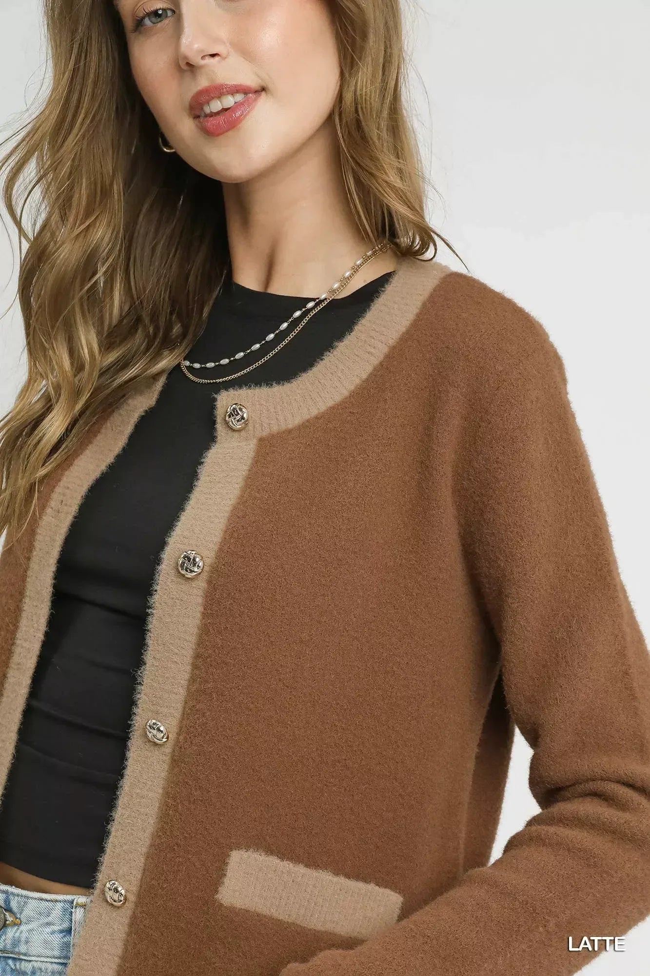 Umgee Two-Tone Button Front Cardigan - DAVERRI FASHIONS