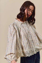 SO ME Floral Print Lace Button Down Shirt | Daverri Fashions