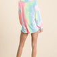 BiBi Tie Dye French Terry V-Neck Top with Puff Sleeves Tops