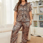 Plus Size Leopard Short Sleeve Top and Pants Lounge Set - DAVERRI FASHIONS