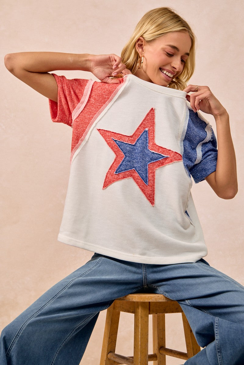 BiBi contrast French terry Fourth of July star t-shirt, textured finish