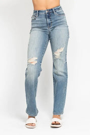 MD Judy Blue Full Size High Waist Distressed Dad Jean | Jeans Daverri Fashions