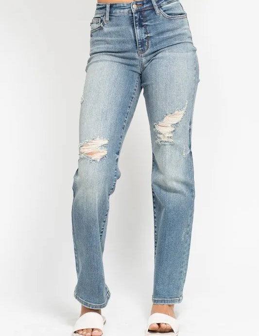 MD Judy Blue Full Size High Waist Distressed Dad Jean | Jeans Daverri Fashions