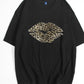 Daverri Leopard Lips oversized black t-shirt front view