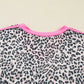 Women’s pink black leopard print V-neck long sleeve varsity top